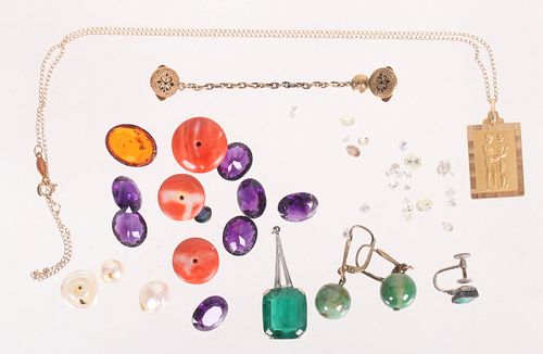 A Group of Loose Gemstones and Jewelry Parts