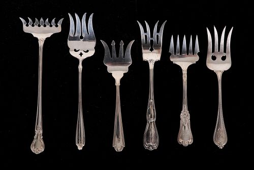 Six Sterling Silver Serving Forks