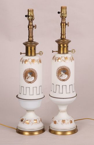 Pair Of French Style Satin Glass Table Lamps
