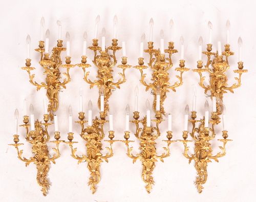 Set of Eight Rococo Style Bronze Sconces