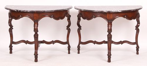 A Pair of Baroque Style Demilune Tables