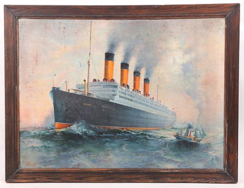 Aquitania, Cunard Line, Lithograph On Tin