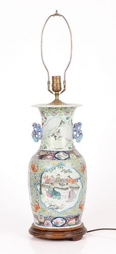 A Large Chinese Famille Rose Lamp / Vase