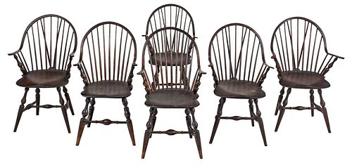Fine Assembled Set of Six Continuous Arm Windsor Chairs