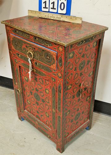 INDO PAINTED 1 DRAWER OVER 1 DOOR STAND. 26"H X 16 3/4"W X 11 1/4"D