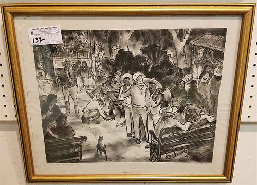 FRAMED LITHO "THE PLAGUE, SUNDAY AFTERNOON" PENCIL SIGNED RICHARD CREST 11/31 15 1/2" X 19 1/2"
