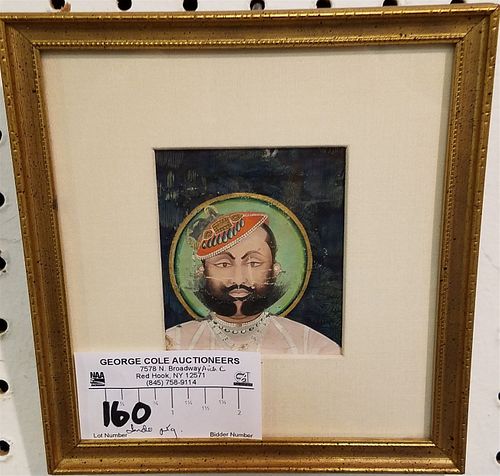 FRAMED INDO MINIATURE PAINTING OF A MAN. 3" X 2 3/4"