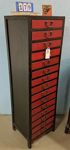 CHINESE LAQUER 15 DRAWER CHEST. 59 1/4"H X 17 3/4"W X 15 3/4"D