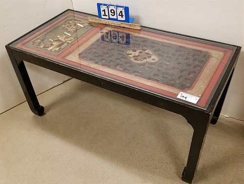 CHINES PANEL CARVED COFFEE TABLE 19"H 39.75"W X19"D
