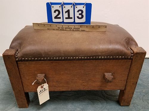 WOODCRAFT GUILD MISSION OAK 1 DRAWER LEATHER TOP FOOTSTOOL 12"H 20"W X13"D