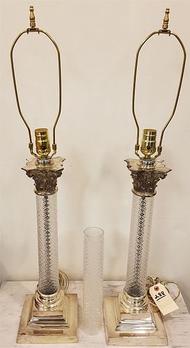 PR CHORME + CUT GLASS COLUMN LAMPS