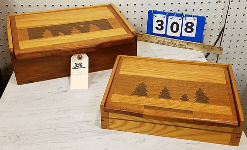 INLAID DRESSER BOXES MADE BY RAY PASCOE 4"H X 13-1/4" W X 10-1/2"D + 2-3/4"H X 11-1/2"W X 8-3/4"D