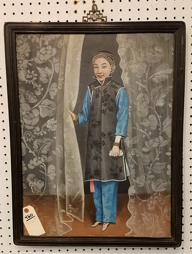 FRAMED CHINESE PTG. ON BOARD OF A WOMAN SGND 23" X 17 1/4"