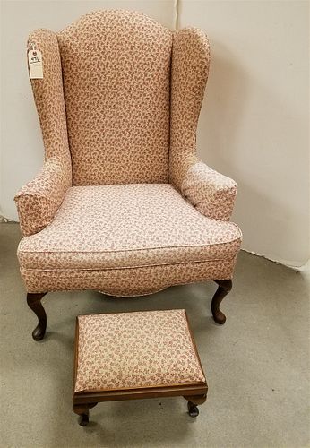 UPHOLS. WING BACK CHAIR & FOOTSTOOL