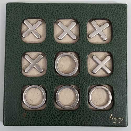 Asprey Silver Plate and Leather Tic-Tac-Toe Set