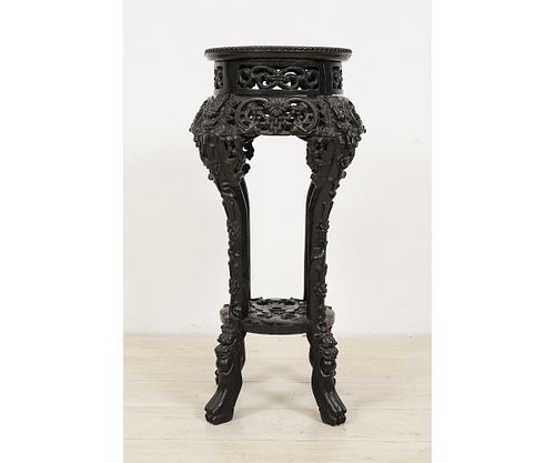 ASIAN MARBLE TOP PLANT STAND