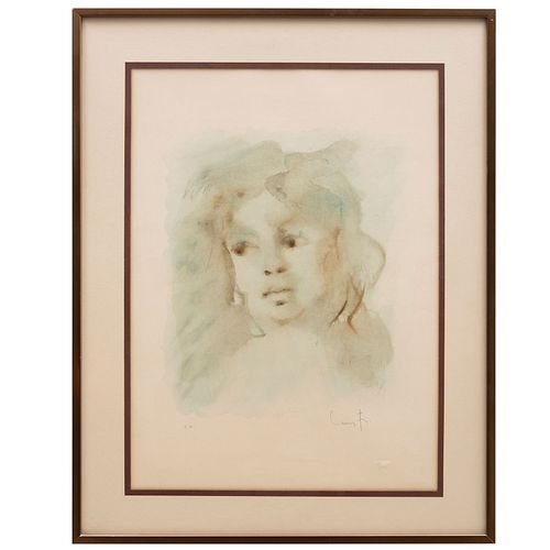 LEONOR FINI. Retrato de niña, Firmado. Grabado E.A. Enmarcado. 42 x 35 cm.