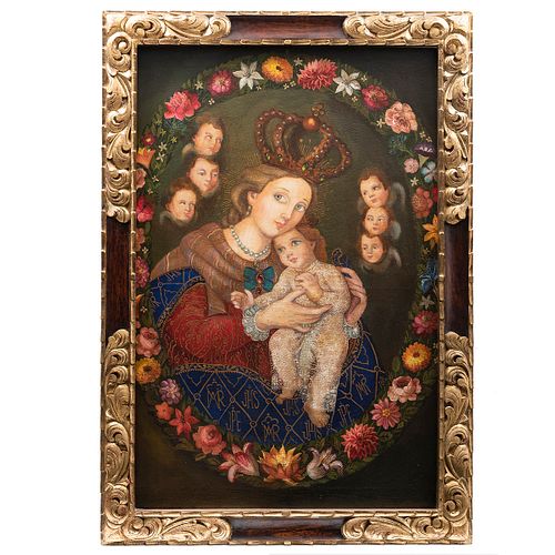 ANÓNIMO SXX Virgen con el Niño Óleo sobre tela Enmarcado 99 x 64 cm