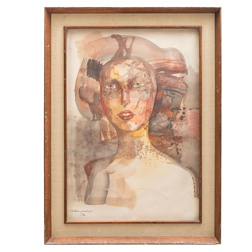 GUILLERMO CENICEROS (El Salto, Durango, 1939 - ) Retrato de dama. Firmado y fechado 1976. Mixta sobre papel. 64 x 44 cm. Enmarcado.