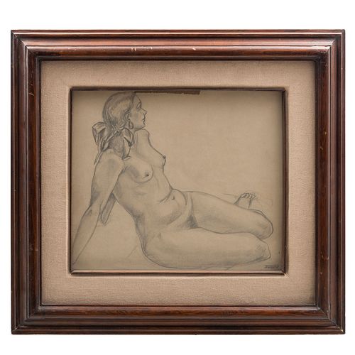 FIRMADO TINOCO. Desnudo femenino. Lápiz sobre papel. 24.5 x 28.5 cm. Enmarcado.
