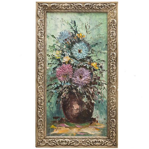 FIRMA ILEGIBLE. Bouquet. Óleo sobre tela. 61 x 29 cm. Enmarcado.