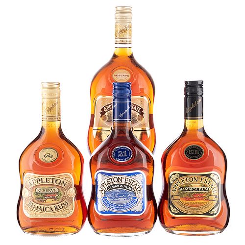 Appleton. 21 años, Extra y Reserve. Jamaica Rum. En presentaciones de 750 ml. y 1 Lt. Piezas: 4.