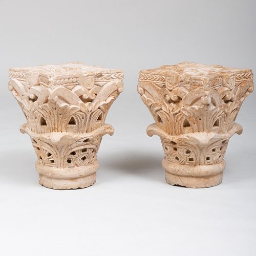 Pair of Medieval Style Carved Stone Capitals