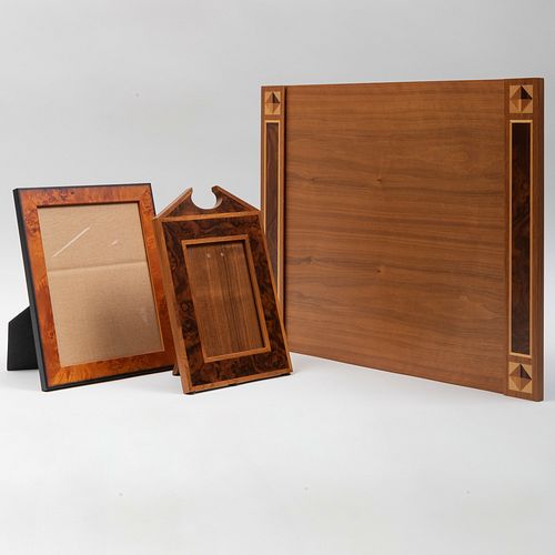 David Linley Inlaid Wood Picture Frame and Desk Blotter and a Martin Aborn Inlaid Wood Picture Frame
