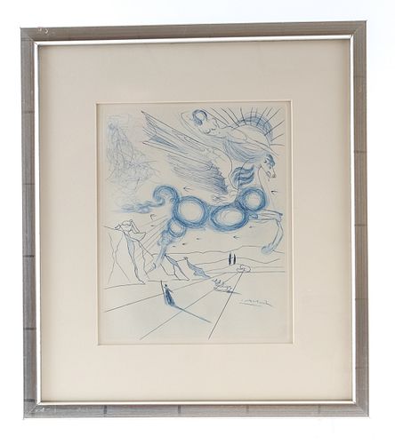 Dali, "Pegasus in Flight with Angel" Etching