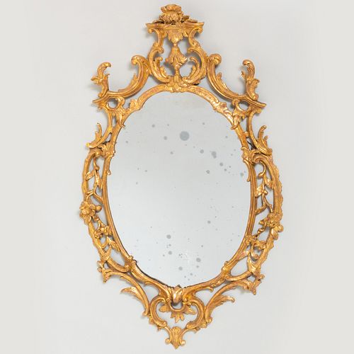 George III Carved Giltwood Oval Mirror