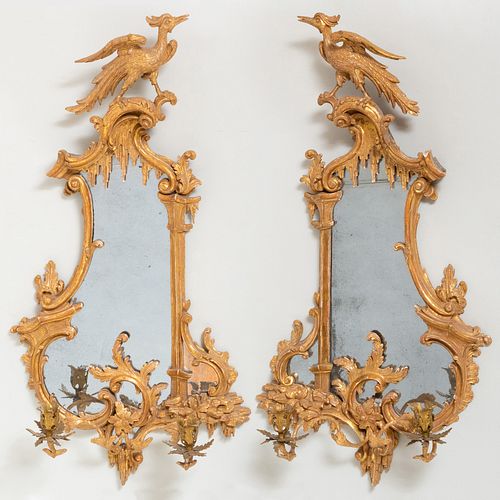 Pair of George III Carved Giltwood and TÃ´le Twin-Light Girandoles