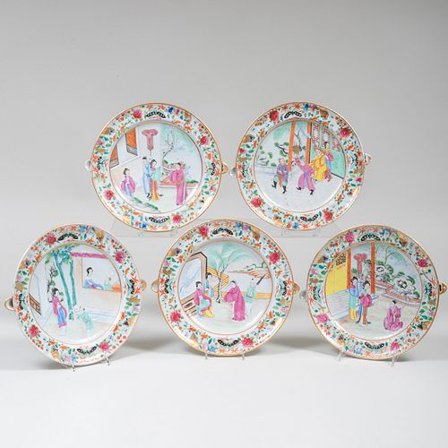 Set of Five Chinese Export Famille Rose Porcelain Warming Dishes