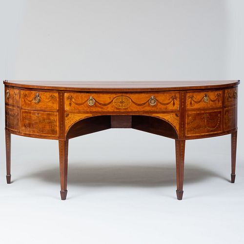 George III Inlaid Mahogany and Satinwood Marquetry D-Shaped Sideboard