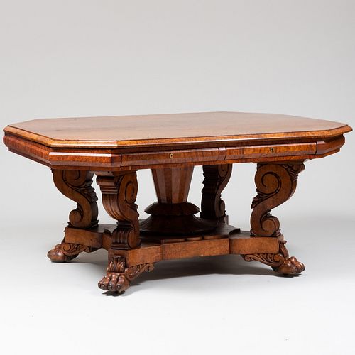 Large Victorian Burlwood and Oak Library Table