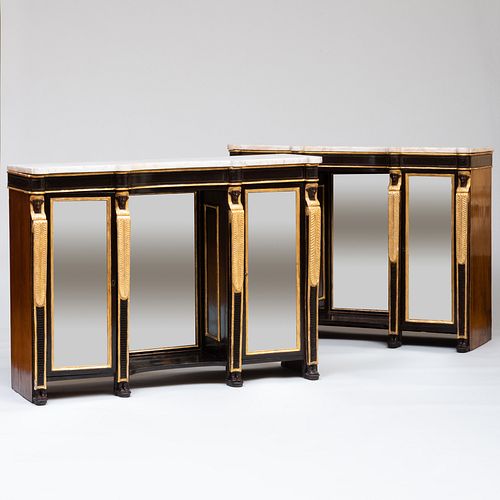 Pair of Late Regency Mahogany, Ebonized and Parcel-Gilt Side Cabinets, in the Egyptian Taste