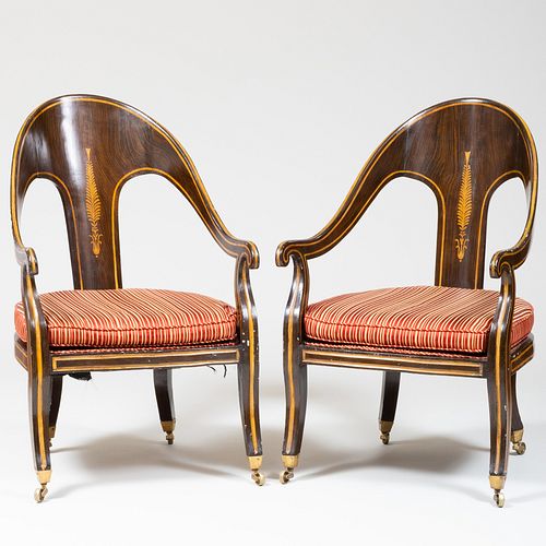Pair of Regency Grain Painted and Parcel-Gilt Klismos Chairs