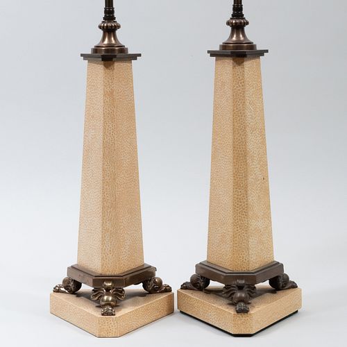 Pair of Faux Shagreen Painted Obelisk Table Lamps