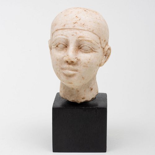 Egyptian Carved White Marble Head of a Man