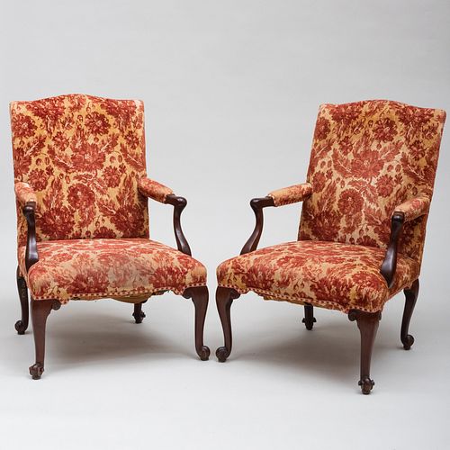 Pair of George II Mahogany Library Armchairs