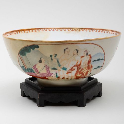 Chinese Export Porcelain European Subject Punch Bowl