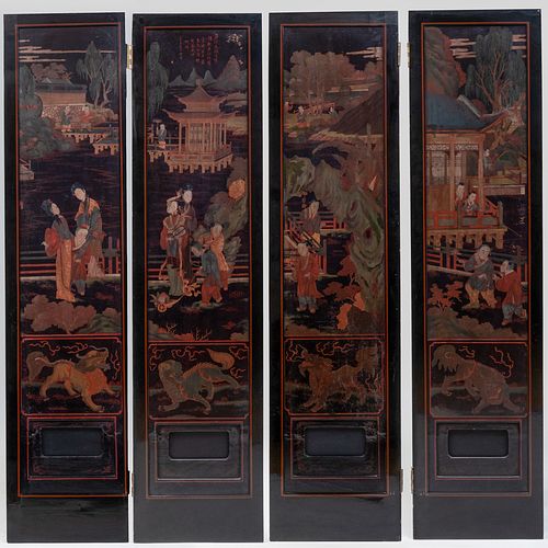 Four Large Chinese Painted and Lacquered Doors