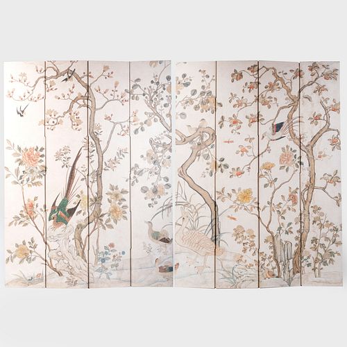 Chinese Inspired Painted Eight Panel Screen