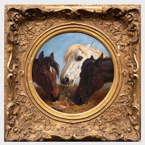 John Frederick Herring Sr. (1795-1865) and Studio: Three Horses at a Manger