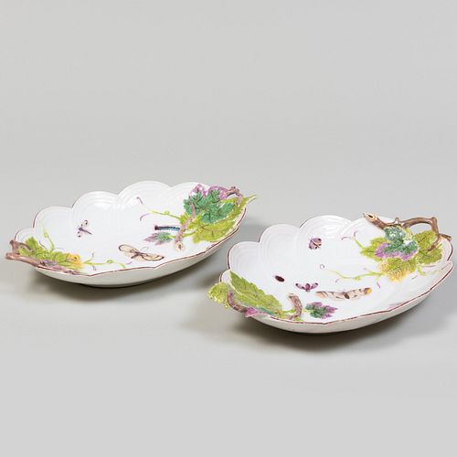 Pair of Chelsea Porcelain Basket Molded Oval Dishes