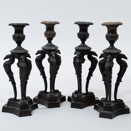 Set of Four Regency Bronze Candlesticks