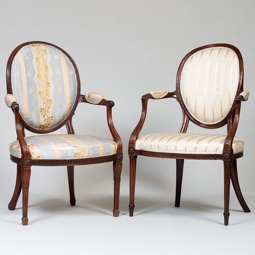 Two George III Carved Mahogany Armchairs, One Stamped B. Harmer