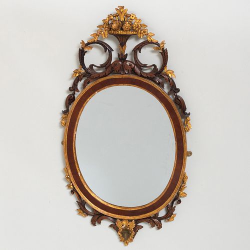 George III Mahogany and Parcel-Gilt Oval Girandole Mirror