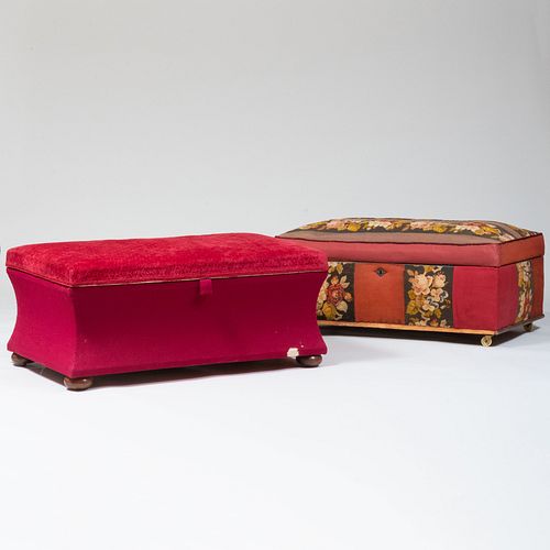 Two Edwardian Upholstered Ottomans with Hinged Tops
