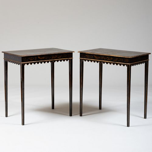 Pair of English Black Japanned and Parcel-Gilt Side Tables