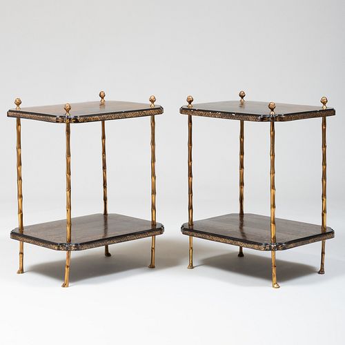 Pair of Gilt-Bronze-Mounted Japanned Two-Tier Side Tables
